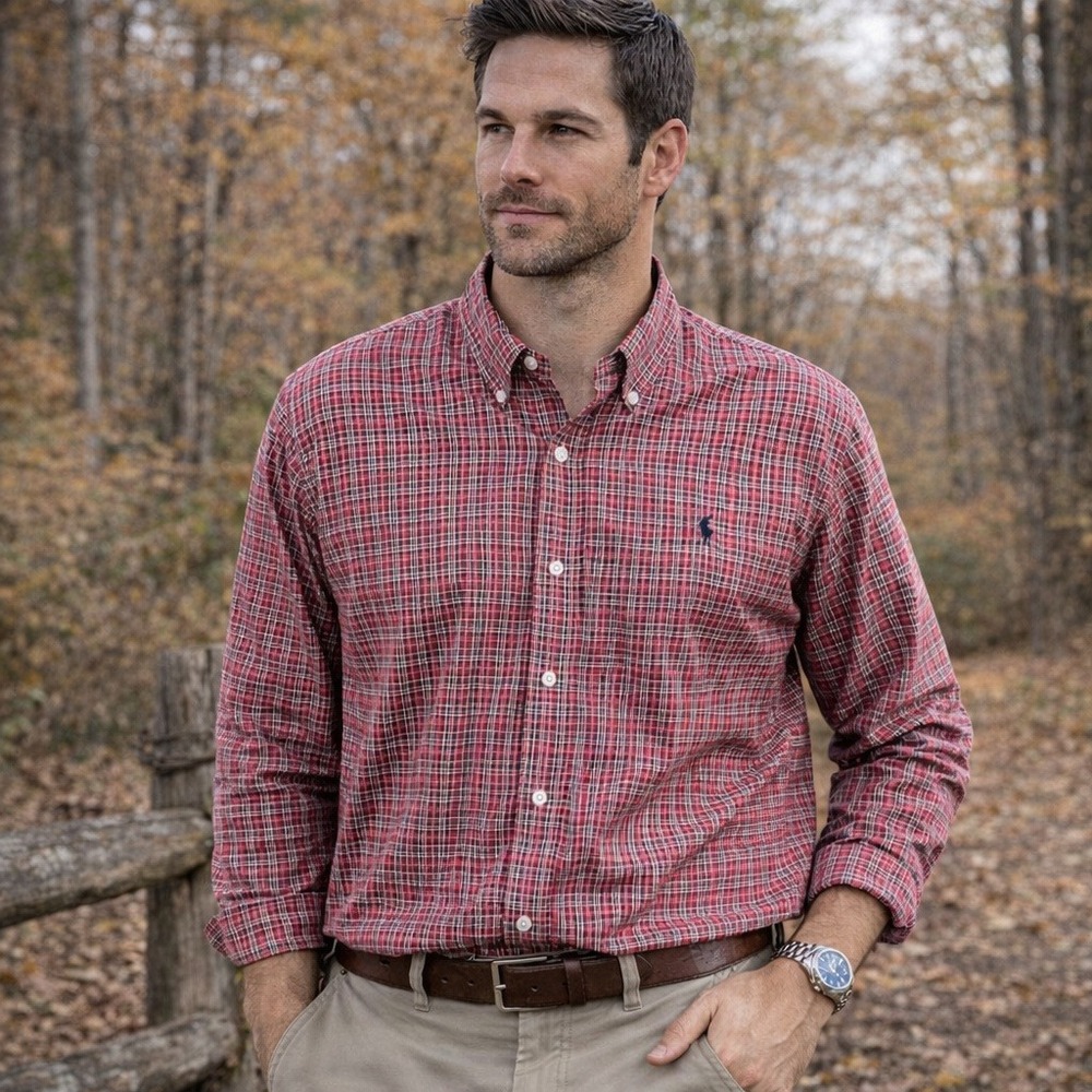 Ralph Lauren Mens Classic Fit Shirt Sz L Plaid‎ Button Down Long Sleeve Preppy